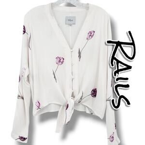 Rails Sloan Tulips Ivory Floral Tie Front Long Sleeve Blouse S Romantic Feminine